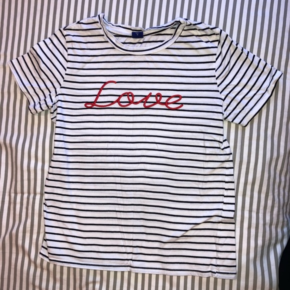 Old Navy Tops - ✨3/15 Old navy Black and white Stripe embroidered tee